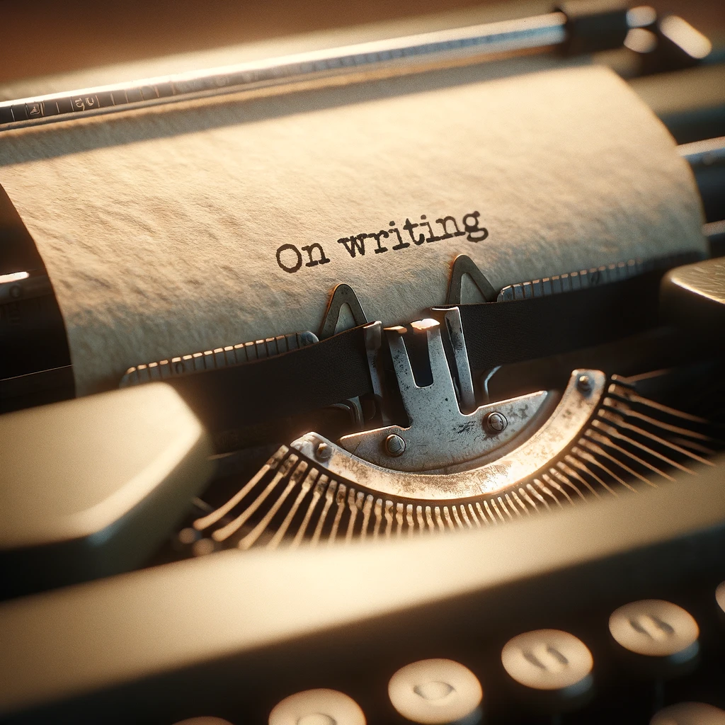 Máquina de escribir con el título del libro de Stephen King: "On writing", mientras escribo